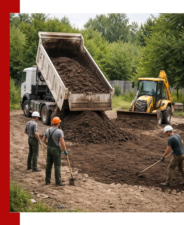 Доставка и укладка грунта для выравнивания участка в Ярцеве